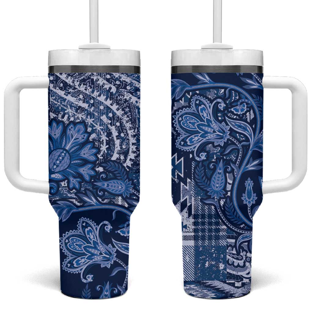 Afro Floral mix Maasai Shuka Tumbler With Handle Blue Moitf LT9