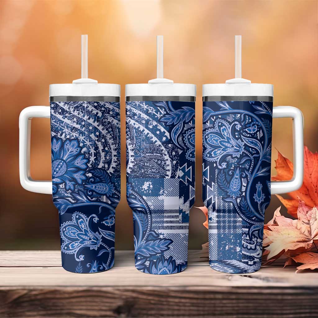 Afro Floral mix Maasai Shuka Tumbler With Handle Blue Moitf LT9