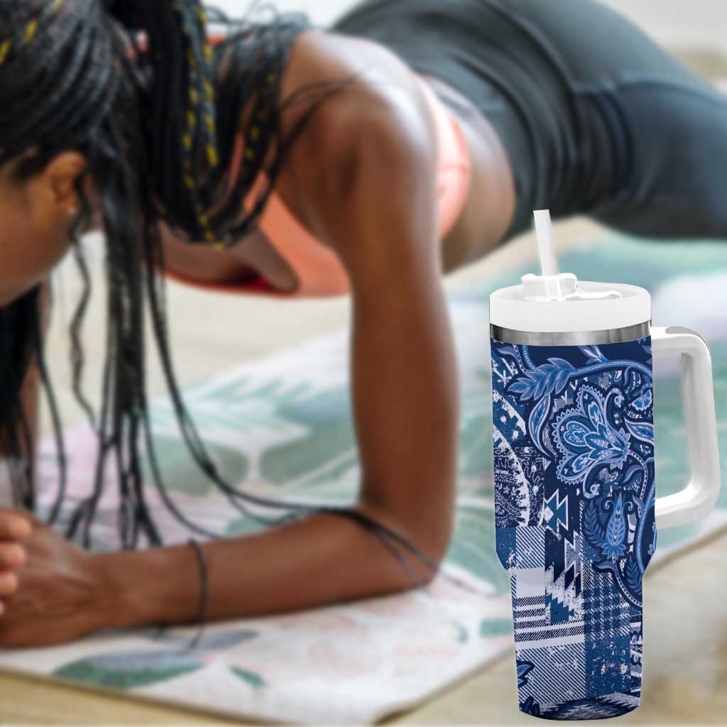 Afro Floral mix Maasai Shuka Tumbler With Handle Blue Moitf LT9