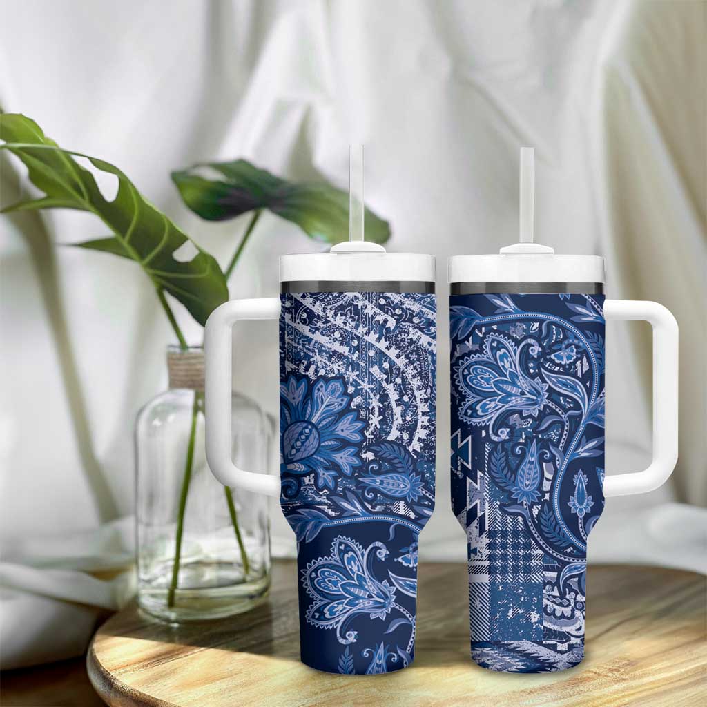 Afro Floral mix Maasai Shuka Tumbler With Handle Blue Moitf LT9