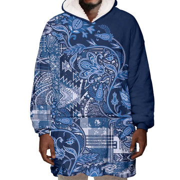 Afro Floral mix Maasai Shuka Wearable Blanket Hoodie Blue Moitf LT9
