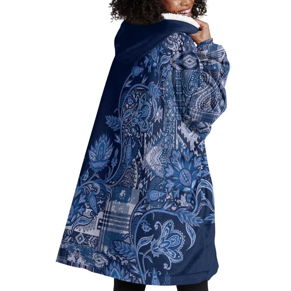 Afro Floral mix Maasai Shuka Wearable Blanket Hoodie Blue Moitf LT9
