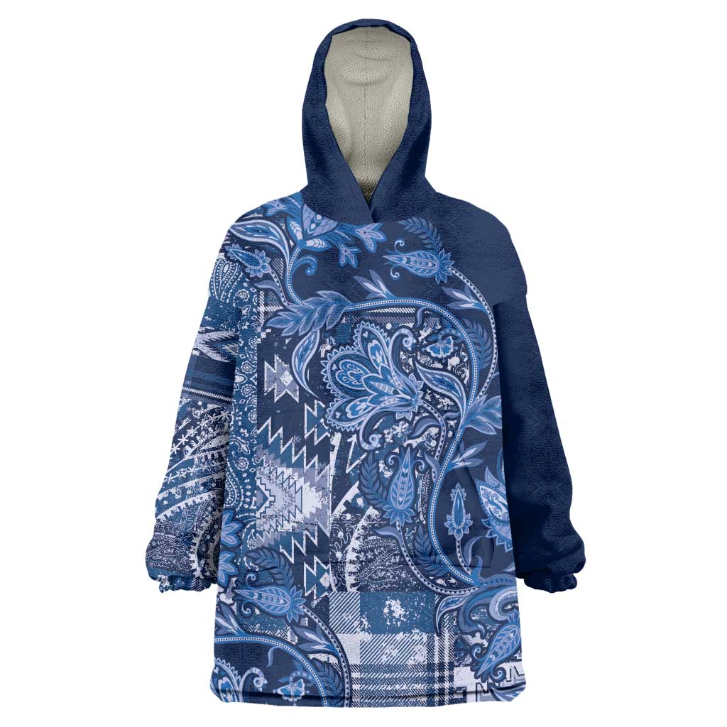 Afro Floral mix Maasai Shuka Wearable Blanket Hoodie Blue Moitf LT9