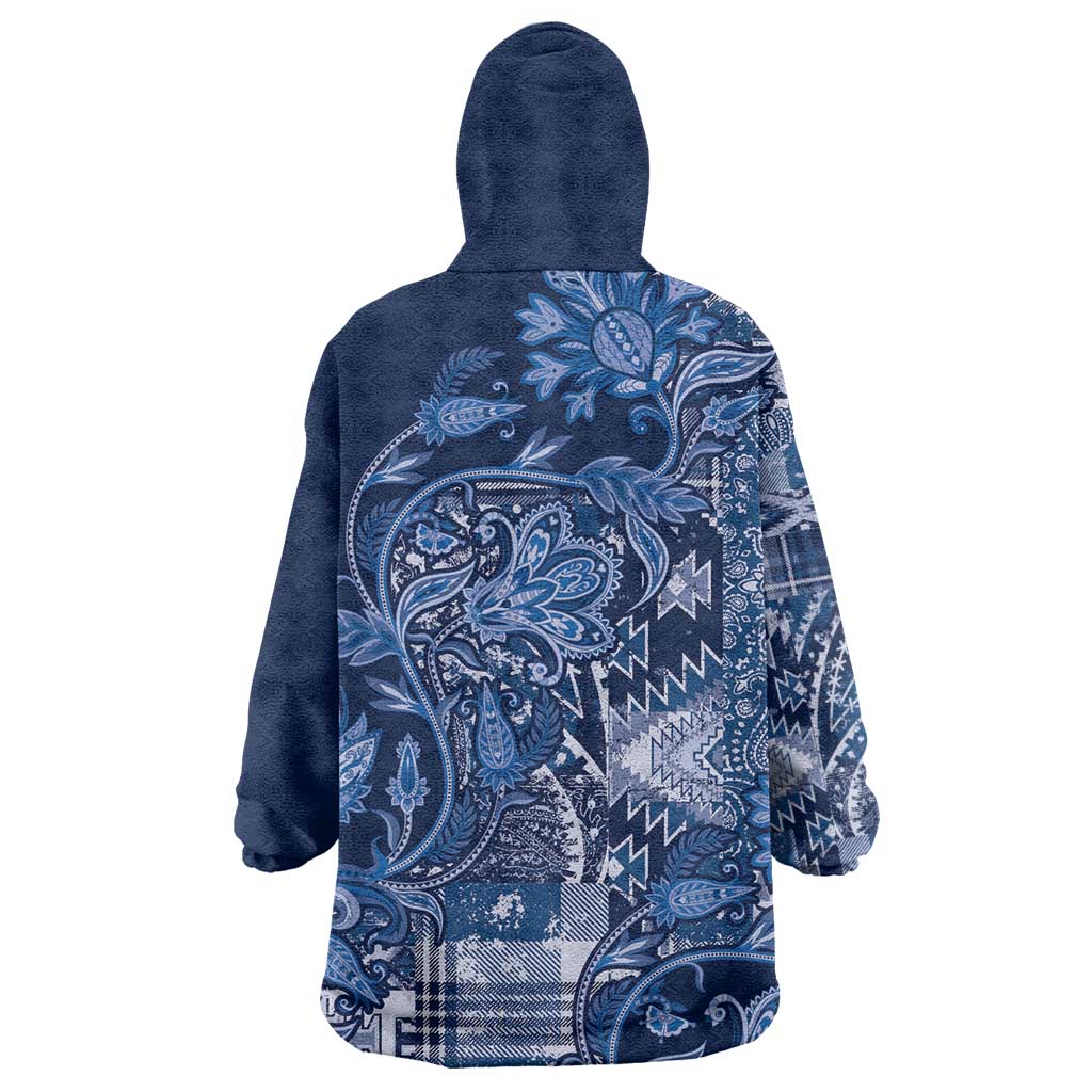 Afro Floral mix Maasai Shuka Wearable Blanket Hoodie Blue Moitf LT9