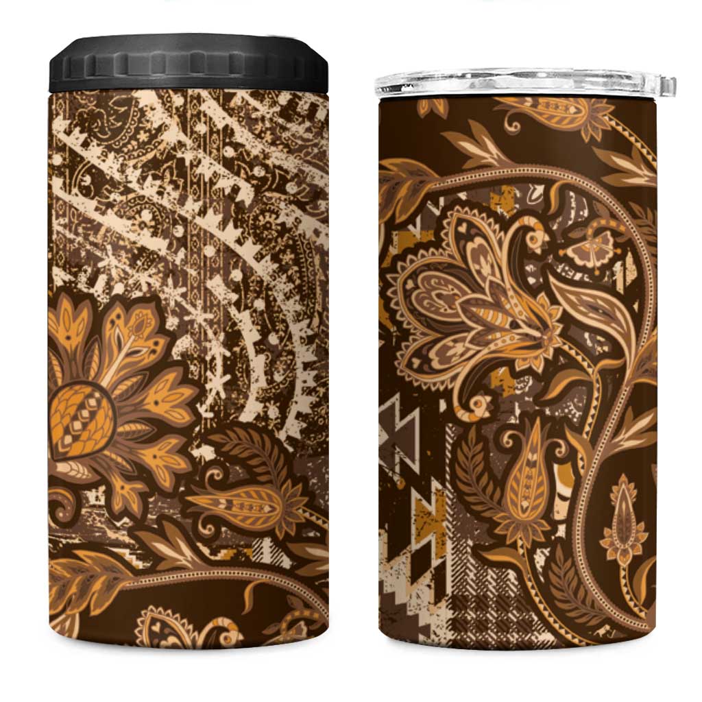 Afro Floral mix Maasai Shuka 4 in 1 Can Cooler Tumbler Gold Moitf LT9