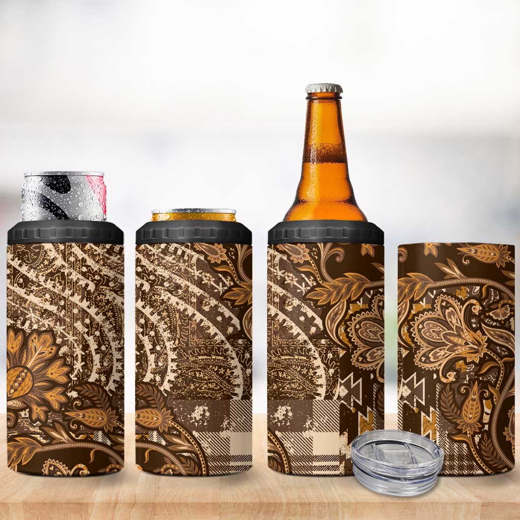 Afro Floral mix Maasai Shuka 4 in 1 Can Cooler Tumbler Gold Moitf LT9