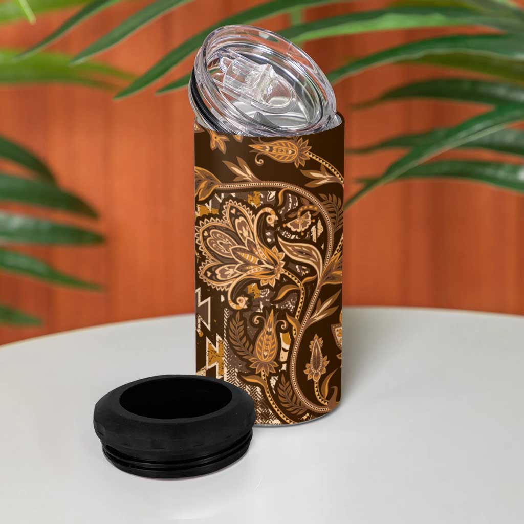 Afro Floral mix Maasai Shuka 4 in 1 Can Cooler Tumbler Gold Moitf LT9
