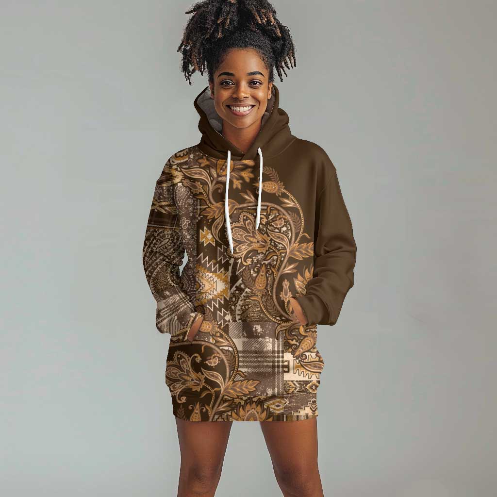 Afro Floral mix Maasai Shuka Hoodie Dress Gold Moitf LT9