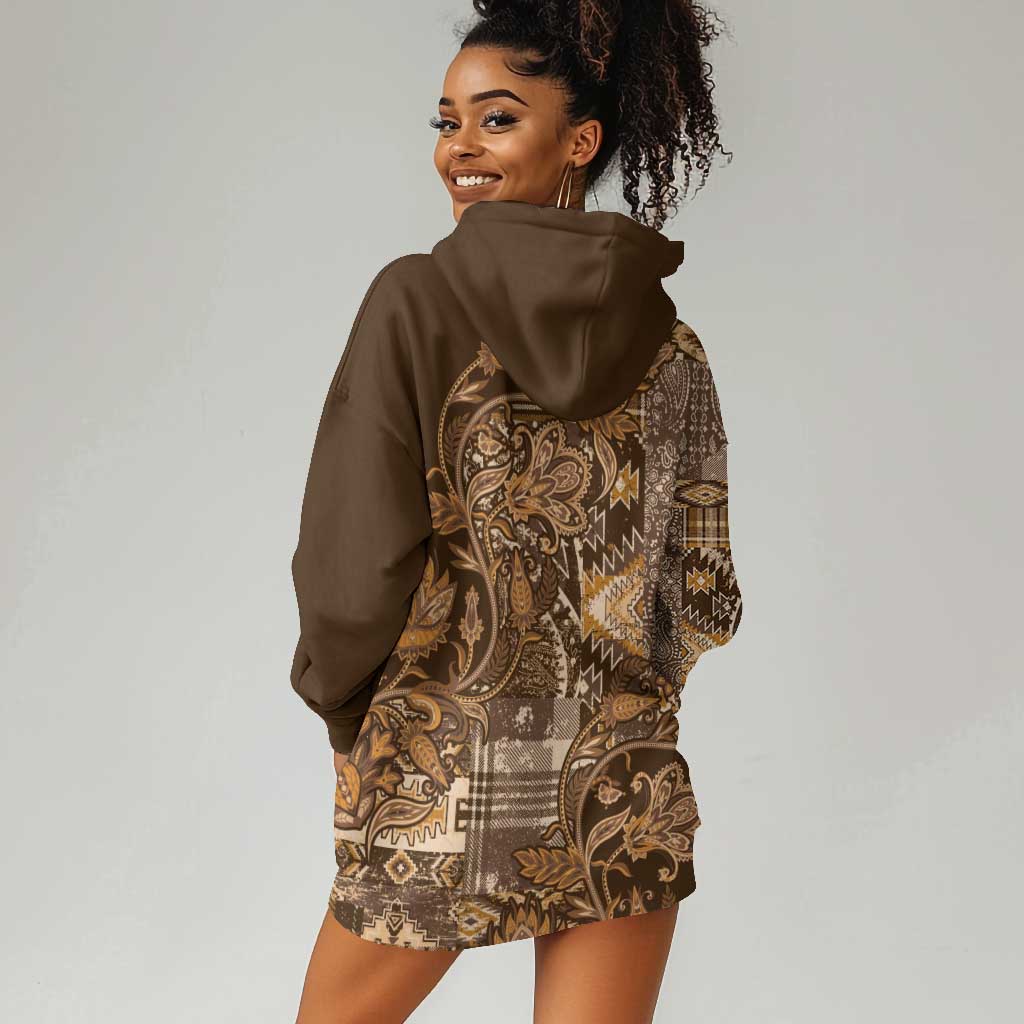 Afro Floral mix Maasai Shuka Hoodie Dress Gold Moitf LT9
