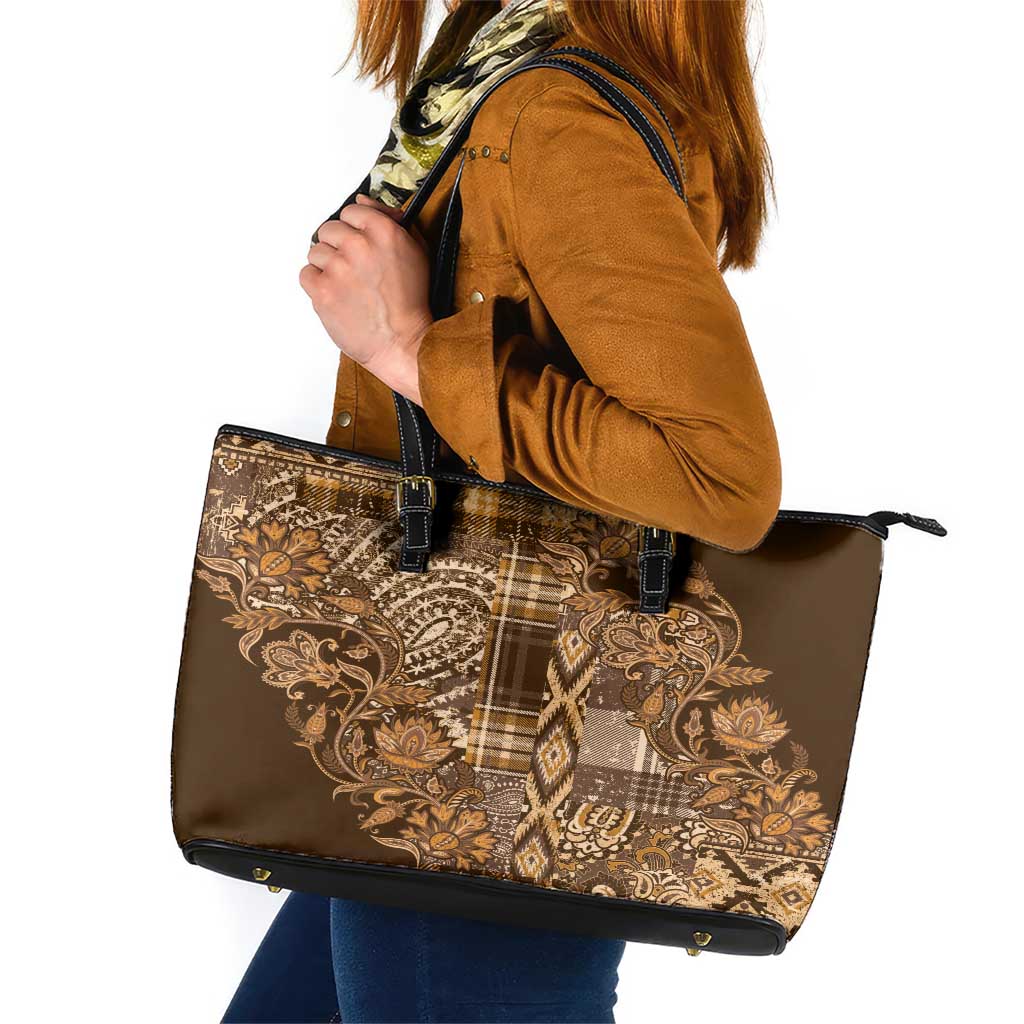 Africa Floral mix Maasai Shuka Leather Tote Bag Gold Moitf LT9