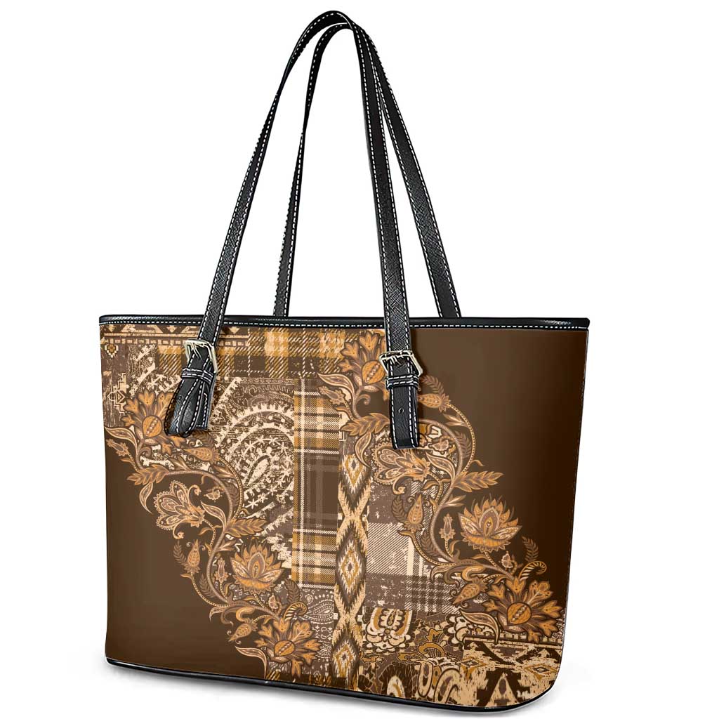 Africa Floral mix Maasai Shuka Leather Tote Bag Gold Moitf LT9