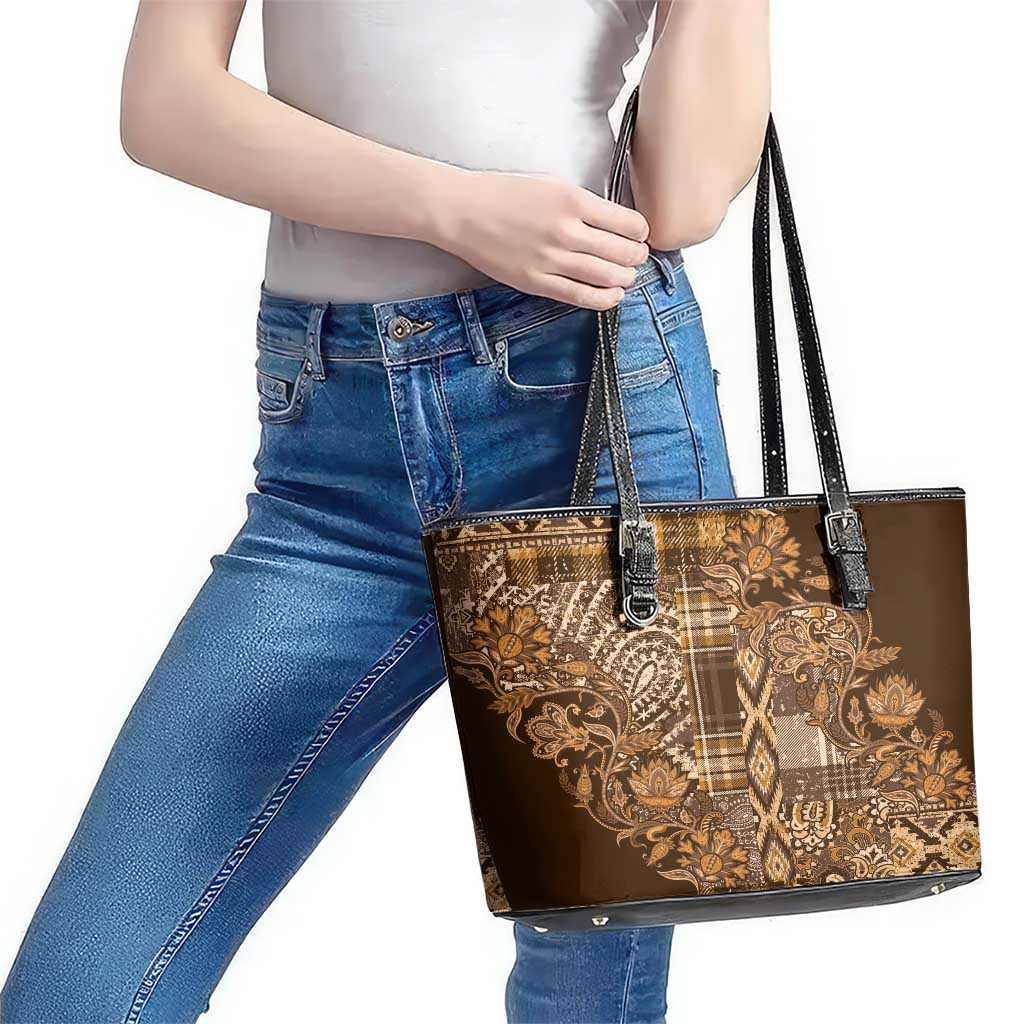 Africa Floral mix Maasai Shuka Leather Tote Bag Gold Moitf LT9