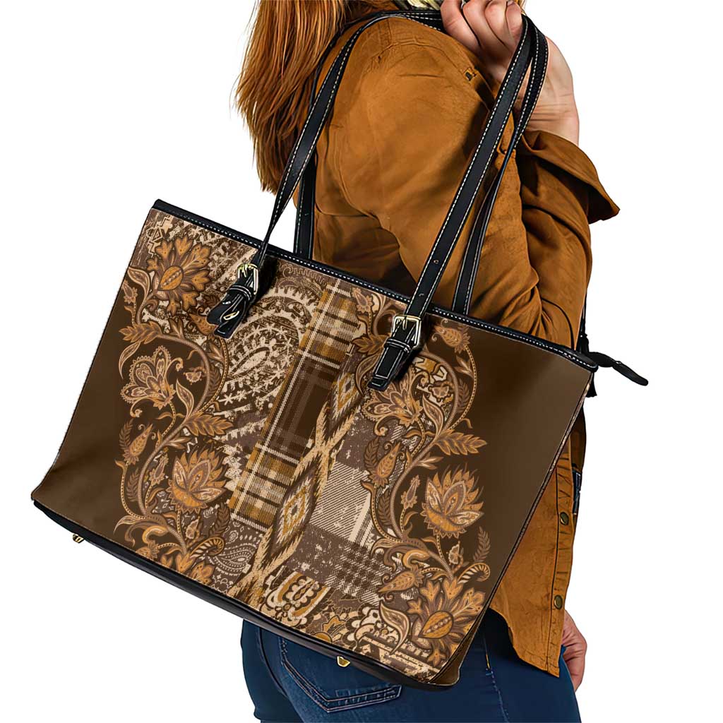 Africa Floral mix Maasai Shuka Leather Tote Bag Gold Moitf LT9