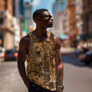 Afro Floral mix Maasai Shuka Men Tank Top Gold Moitf LT9