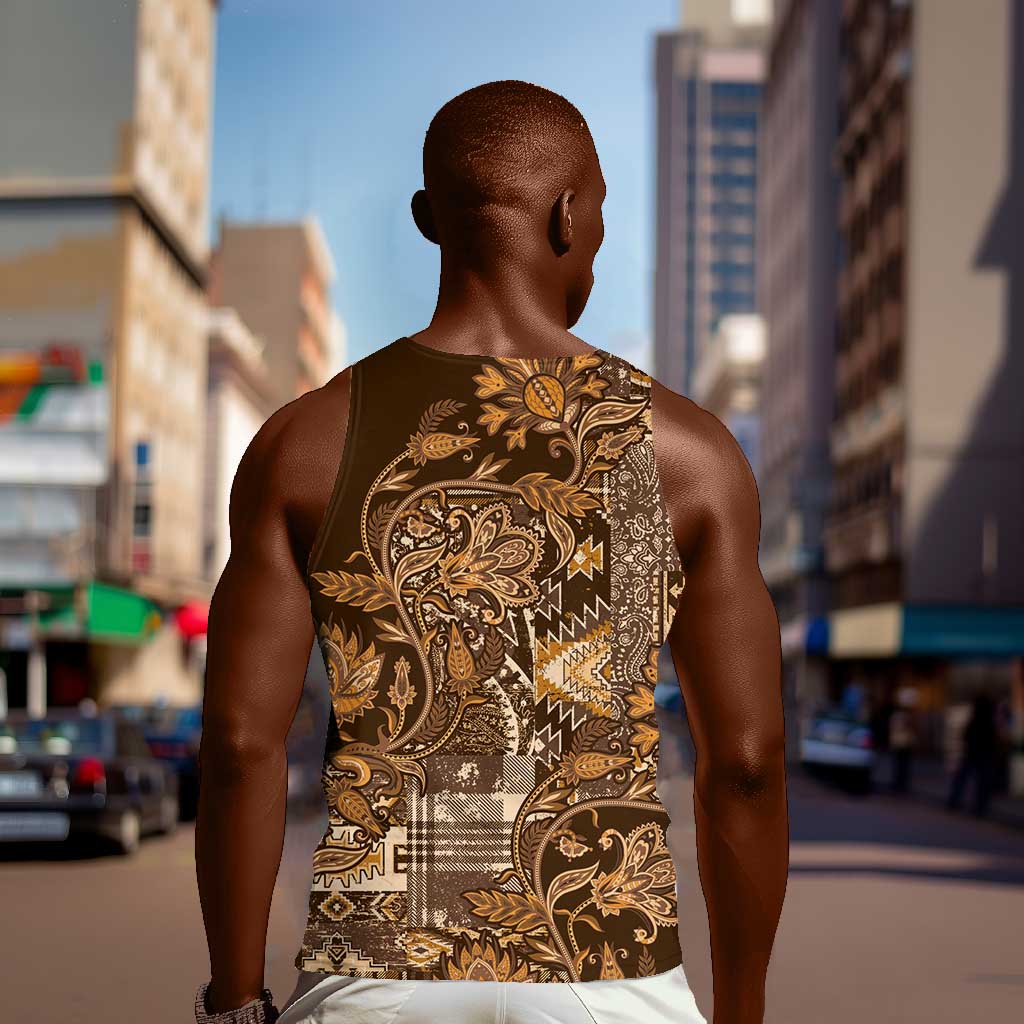 Afro Floral mix Maasai Shuka Men Tank Top Gold Moitf LT9