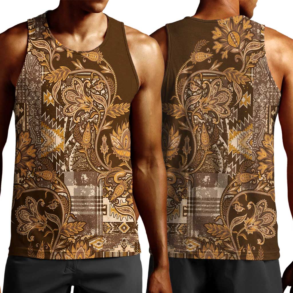 Afro Floral mix Maasai Shuka Men Tank Top Gold Moitf LT9