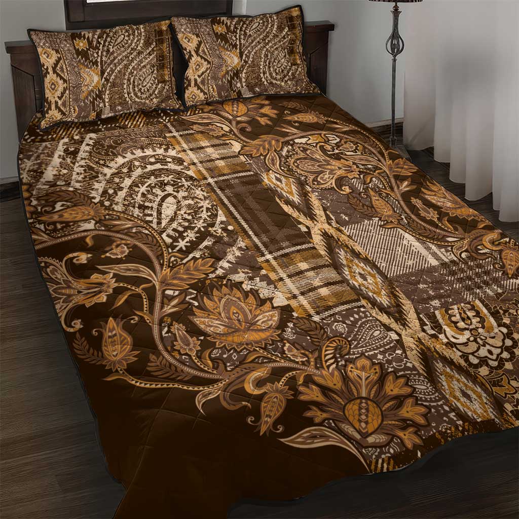 Afro Floral mix Maasai Shuka Quilt Bed Set Gold Moitf LT9