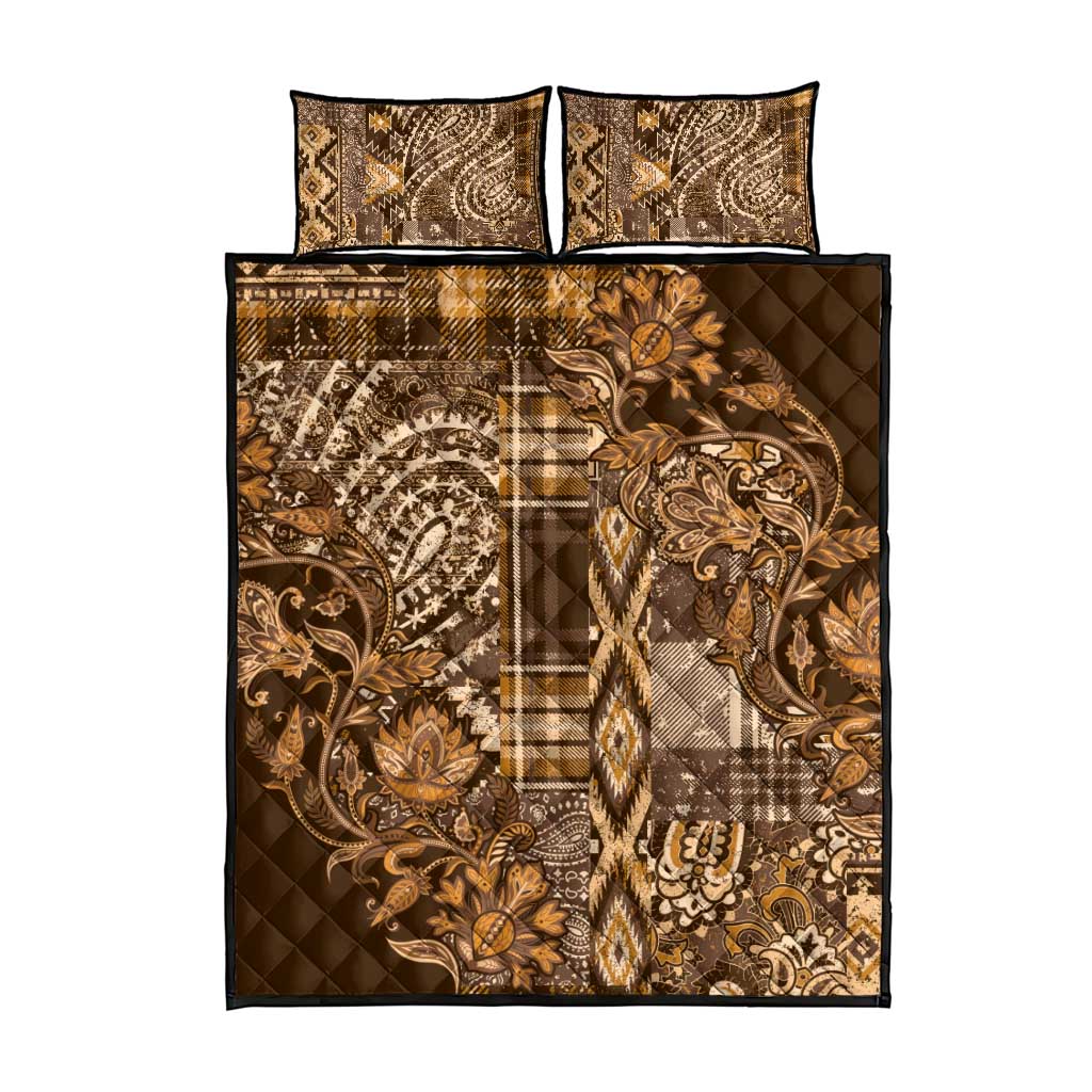 Afro Floral mix Maasai Shuka Quilt Bed Set Gold Moitf LT9