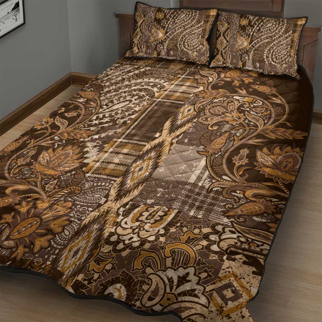 Afro Floral mix Maasai Shuka Quilt Bed Set Gold Moitf LT9