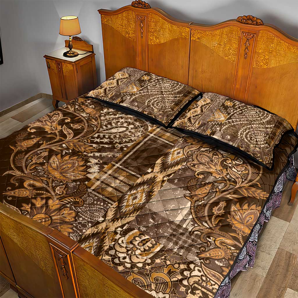 Afro Floral mix Maasai Shuka Quilt Bed Set Gold Moitf LT9