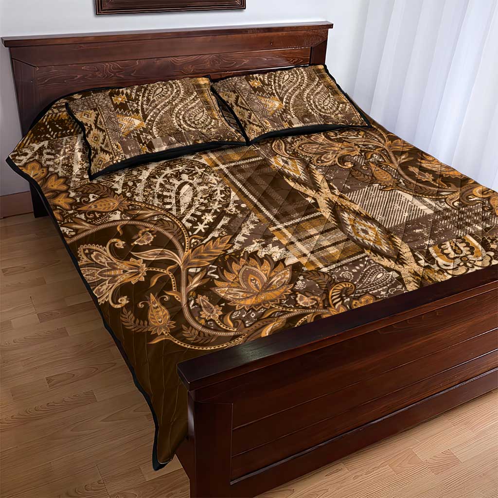 Afro Floral mix Maasai Shuka Quilt Bed Set Gold Moitf LT9