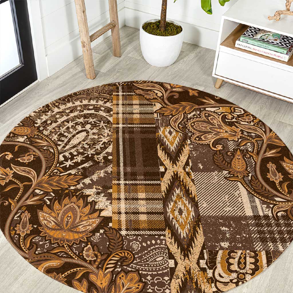 Afro Floral mix Maasai Shuka Round Carpet Gold Moitf LT9