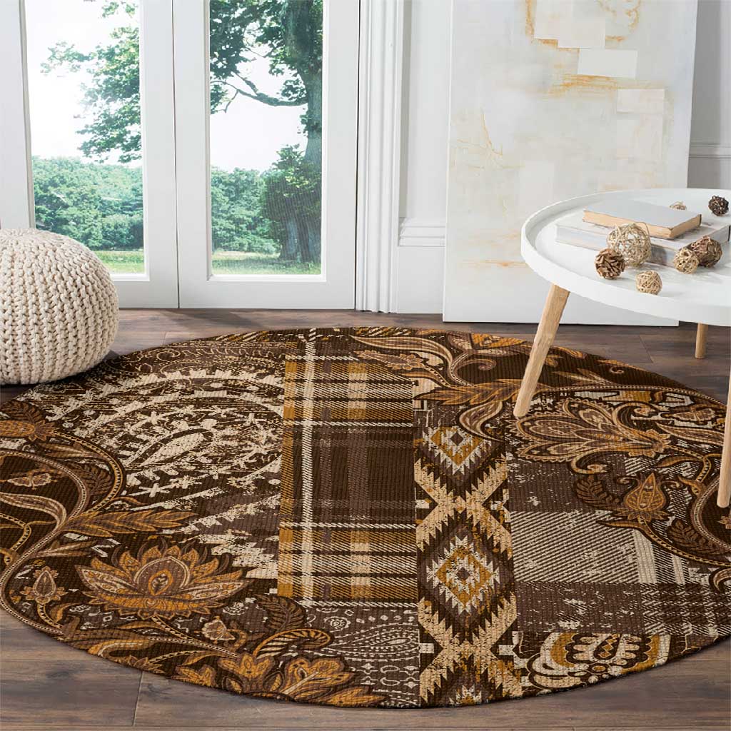 Afro Floral mix Maasai Shuka Round Carpet Gold Moitf LT9