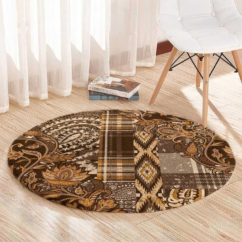 Afro Floral mix Maasai Shuka Round Carpet Gold Moitf LT9