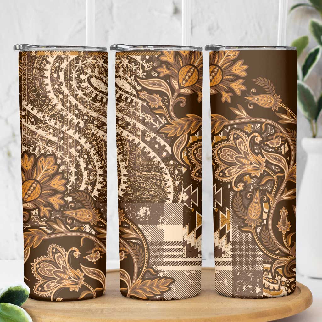 Afro Floral mix Maasai Shuka Skinny Tumbler Gold Moitf LT9
