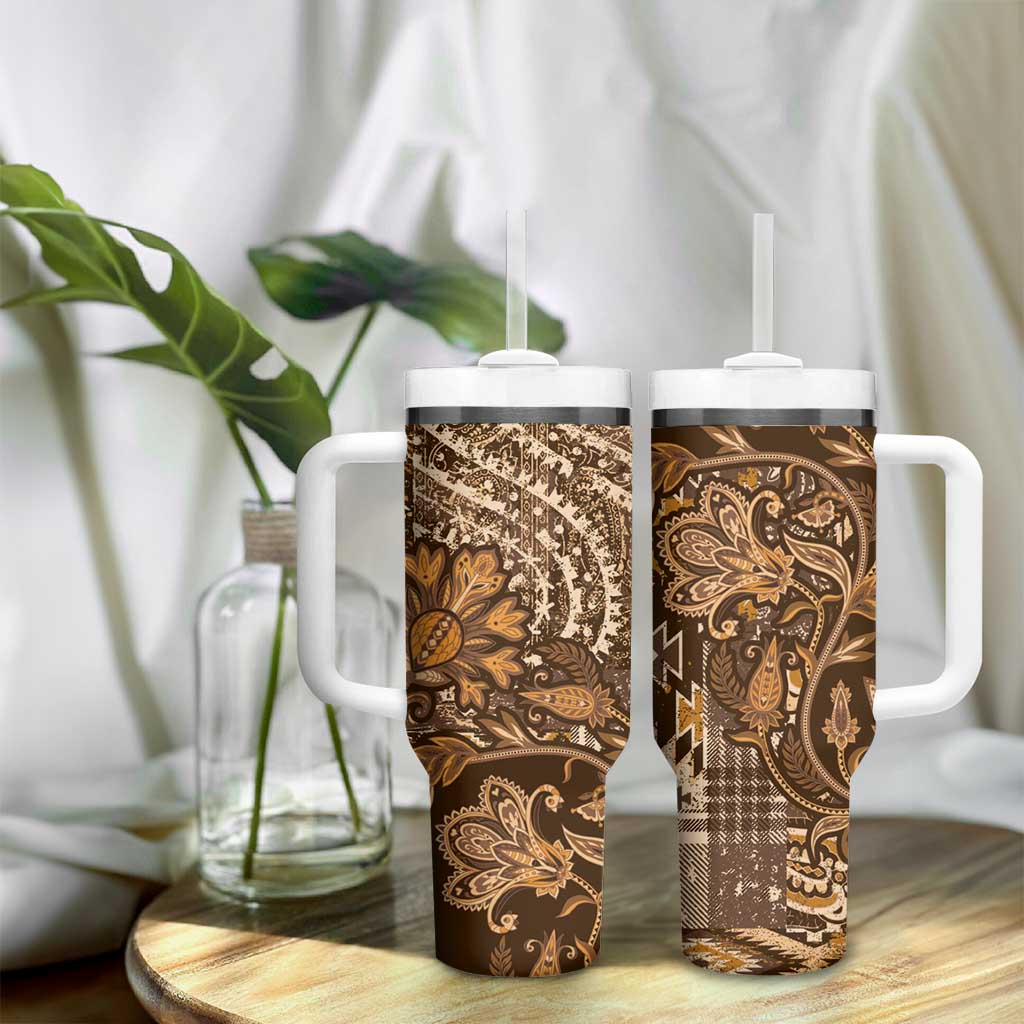 Afro Floral mix Maasai Shuka Tumbler With Handle Gold Moitf LT9