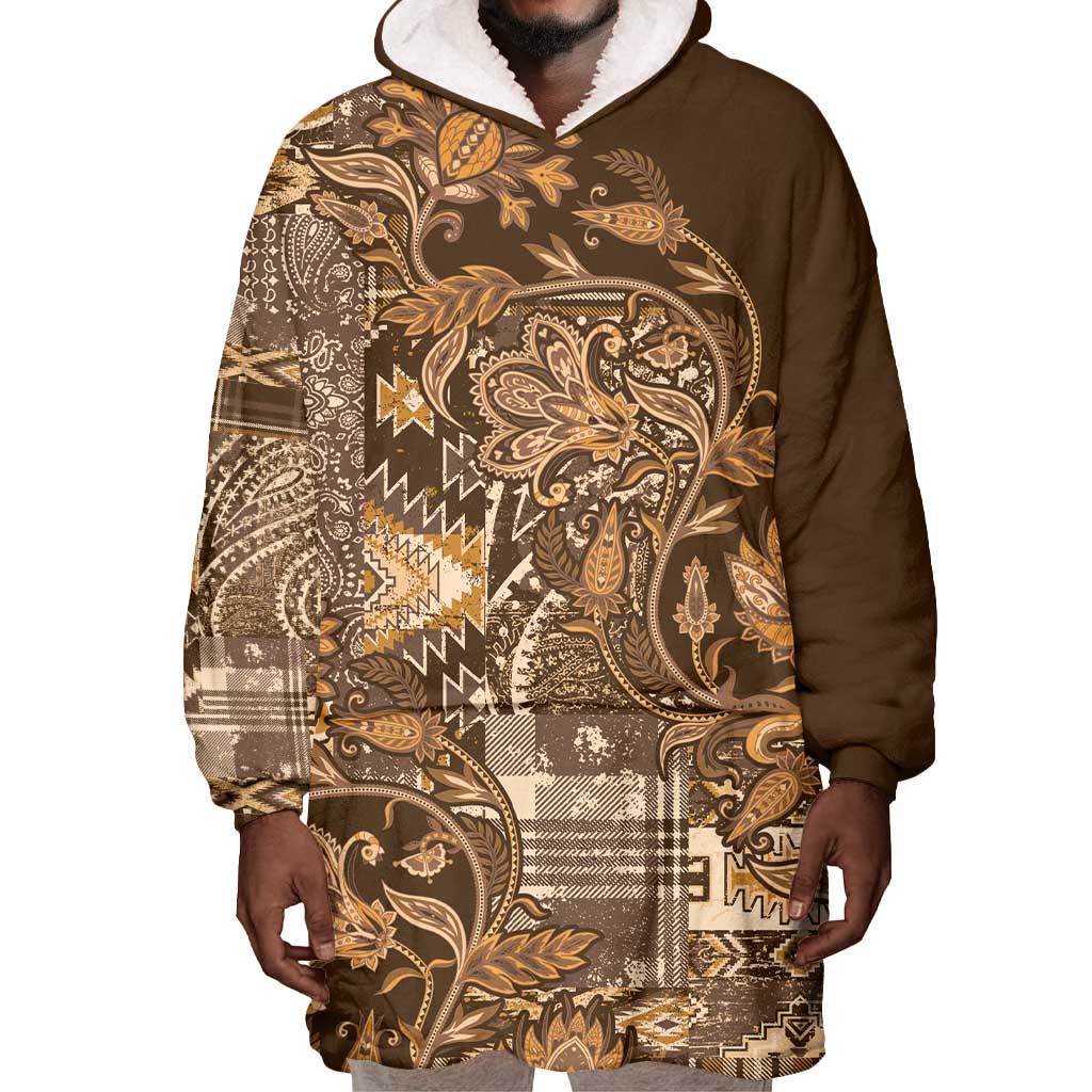 Afro Floral mix Maasai Shuka Wearable Blanket Hoodie Gold Moitf LT9