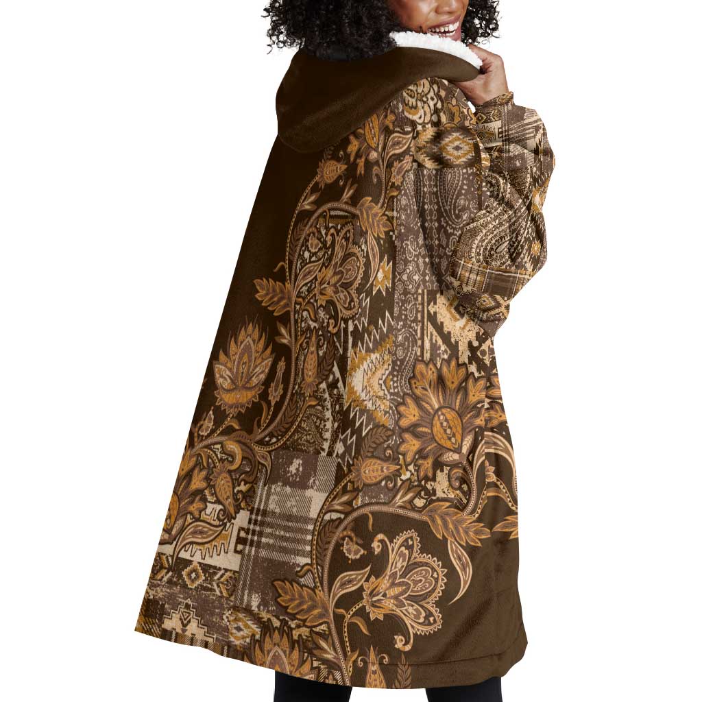 Afro Floral mix Maasai Shuka Wearable Blanket Hoodie Gold Moitf LT9