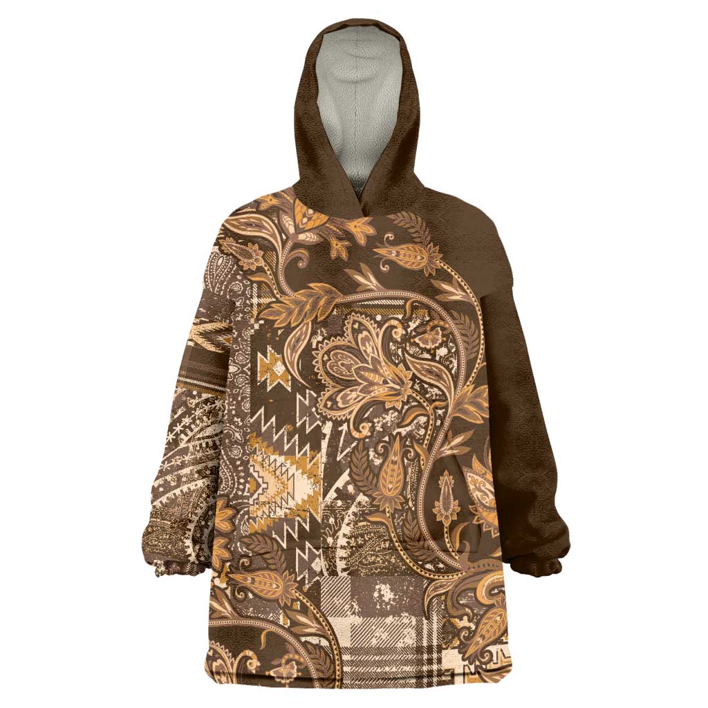 Afro Floral mix Maasai Shuka Wearable Blanket Hoodie Gold Moitf LT9