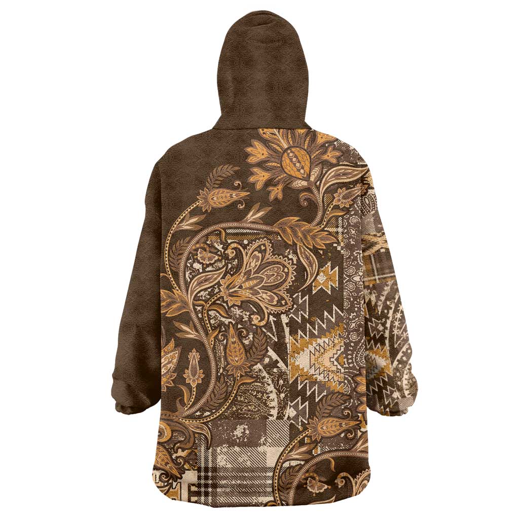 Afro Floral mix Maasai Shuka Wearable Blanket Hoodie Gold Moitf LT9