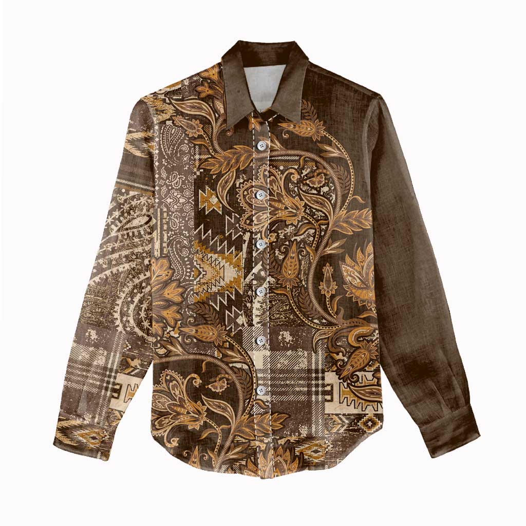 Afro Floral mix Maasai Shuka Women Casual Shirt Gold Moitf LT9