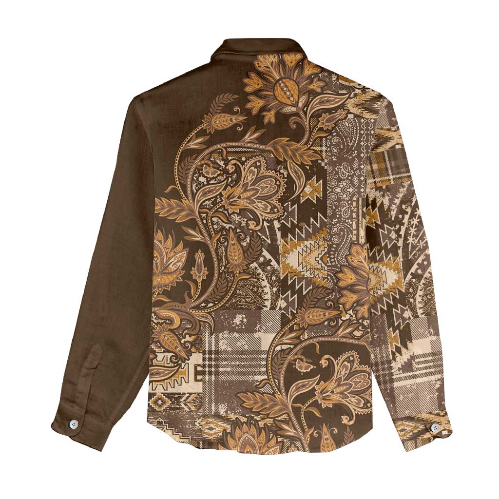 Afro Floral mix Maasai Shuka Women Casual Shirt Gold Moitf LT9