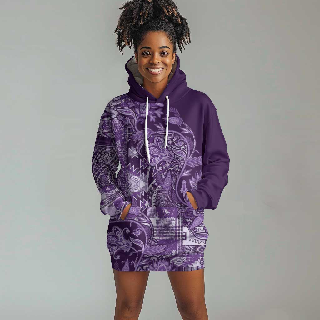 Afro Floral mix Maasai Shuka Hoodie Dress Purple Moitf LT9