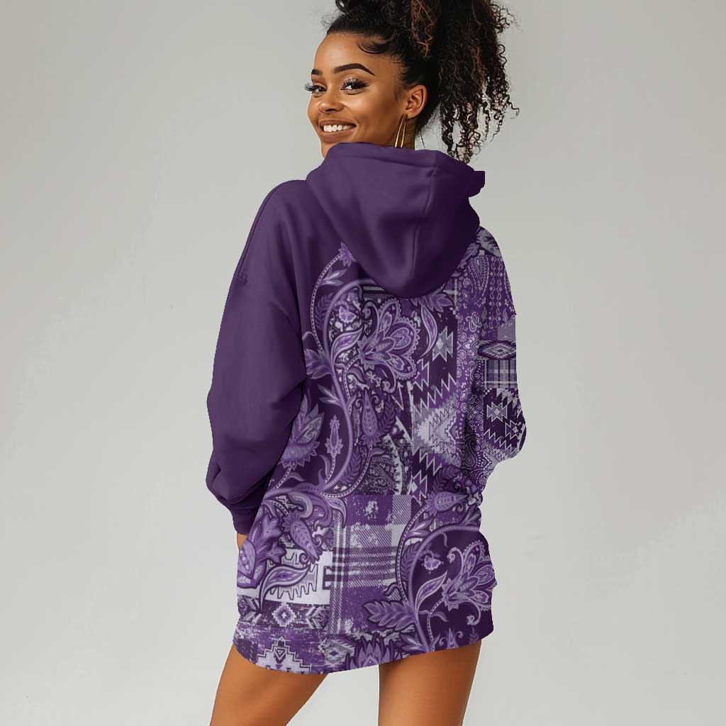 Afro Floral mix Maasai Shuka Hoodie Dress Purple Moitf LT9
