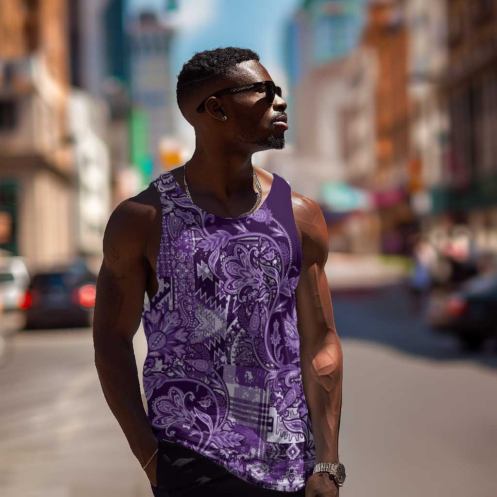 Afro Floral mix Maasai Shuka Men Tank Top Purple Moitf LT9