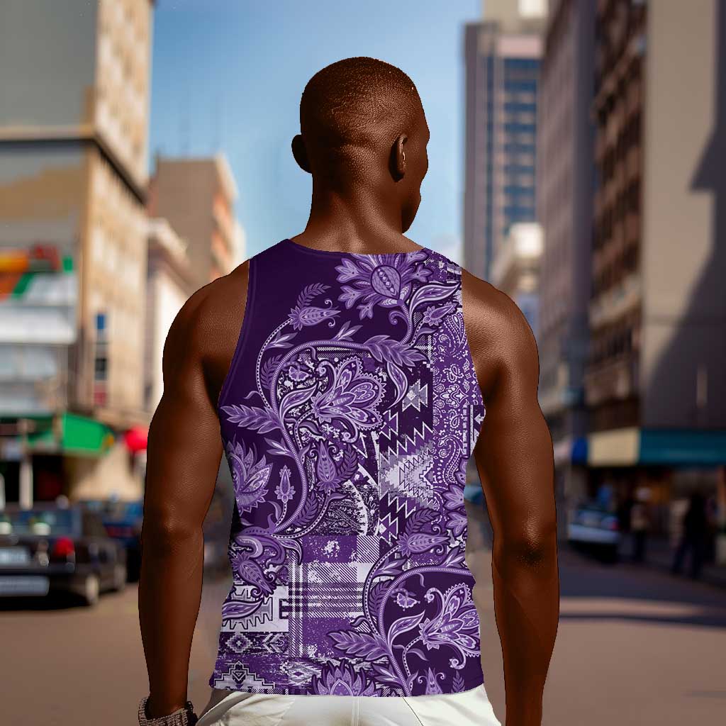 Afro Floral mix Maasai Shuka Men Tank Top Purple Moitf LT9