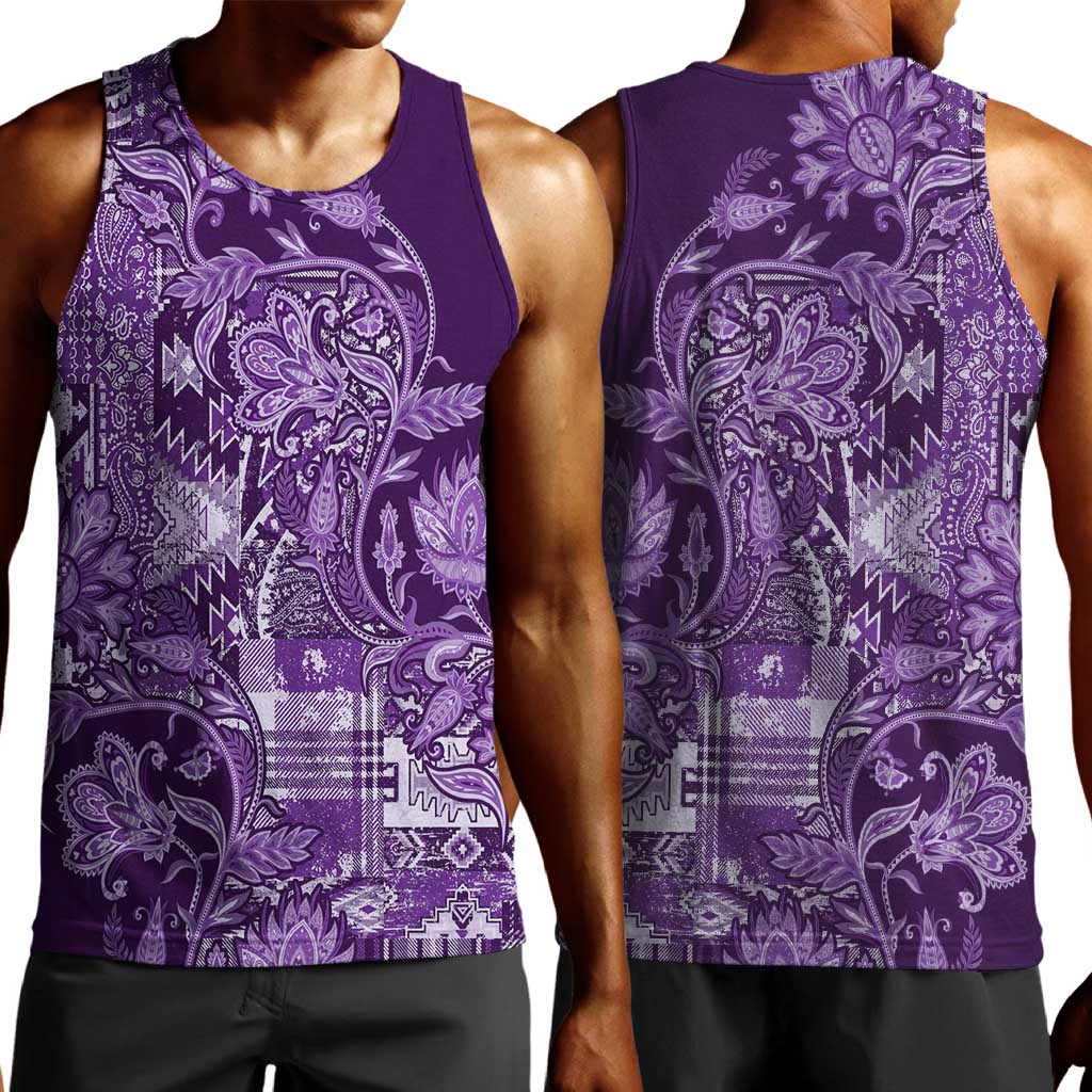 Afro Floral mix Maasai Shuka Men Tank Top Purple Moitf LT9