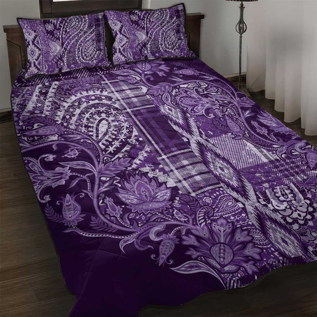 Afro Floral mix Maasai Shuka Quilt Bed Set Purple Moitf LT9