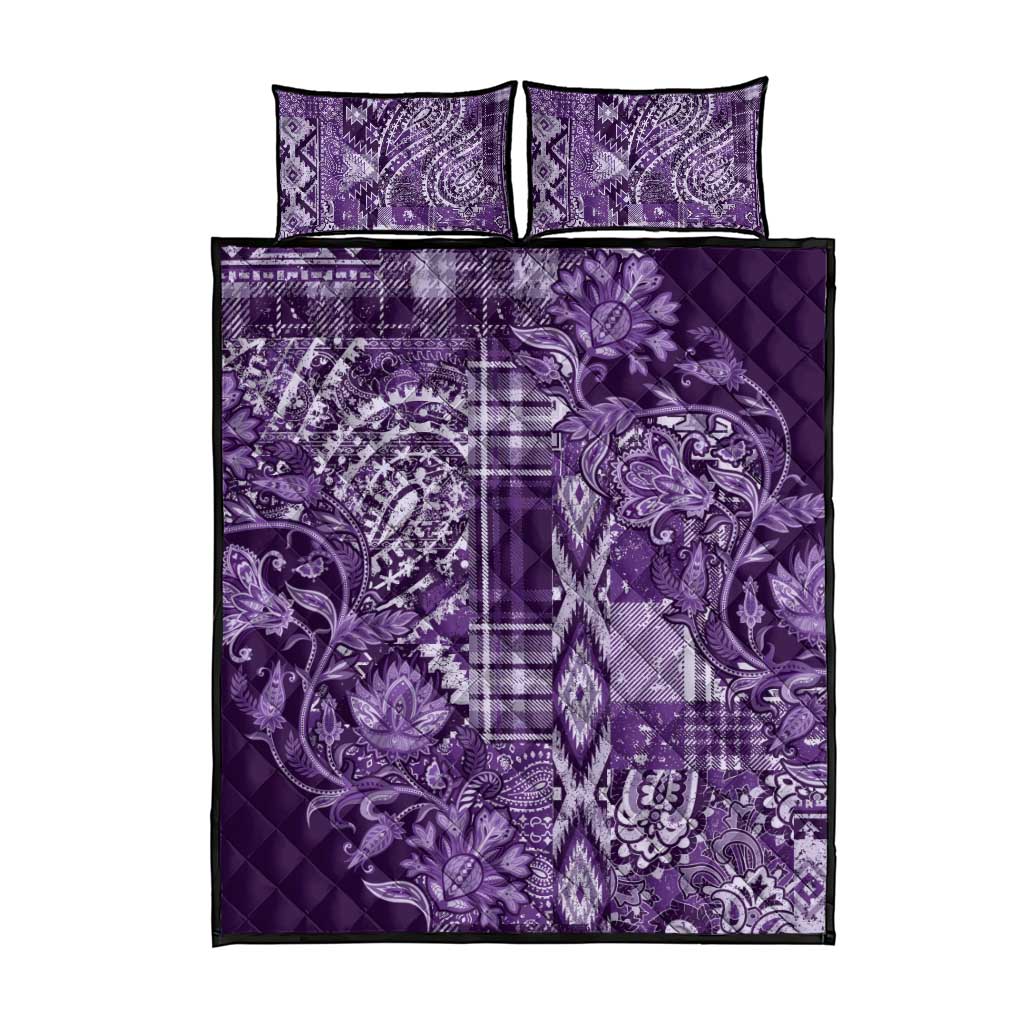 Afro Floral mix Maasai Shuka Quilt Bed Set Purple Moitf LT9