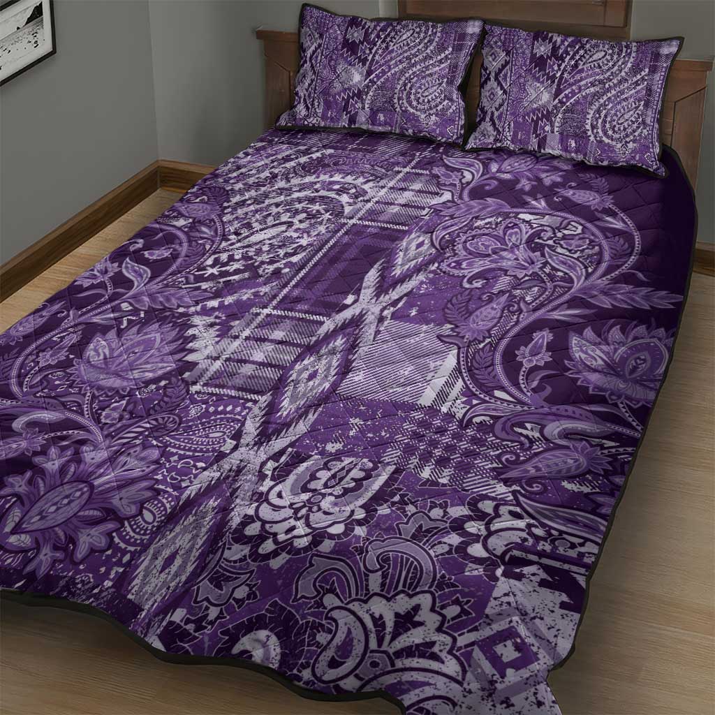 Afro Floral mix Maasai Shuka Quilt Bed Set Purple Moitf LT9