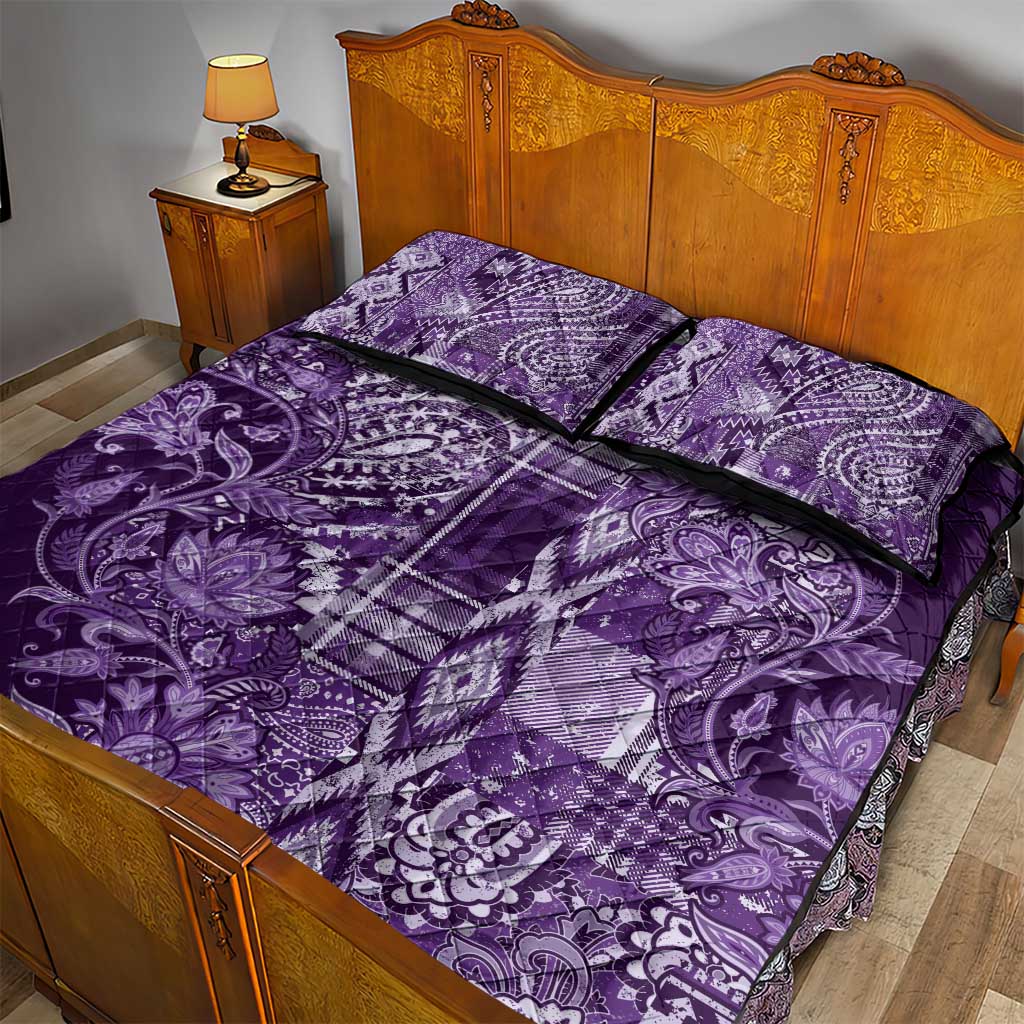 Afro Floral mix Maasai Shuka Quilt Bed Set Purple Moitf LT9