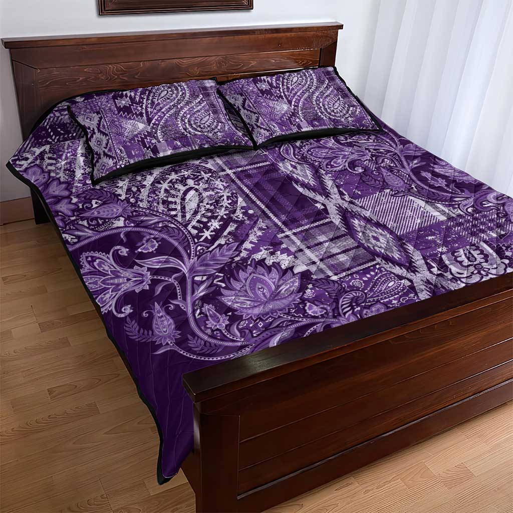 Afro Floral mix Maasai Shuka Quilt Bed Set Purple Moitf LT9