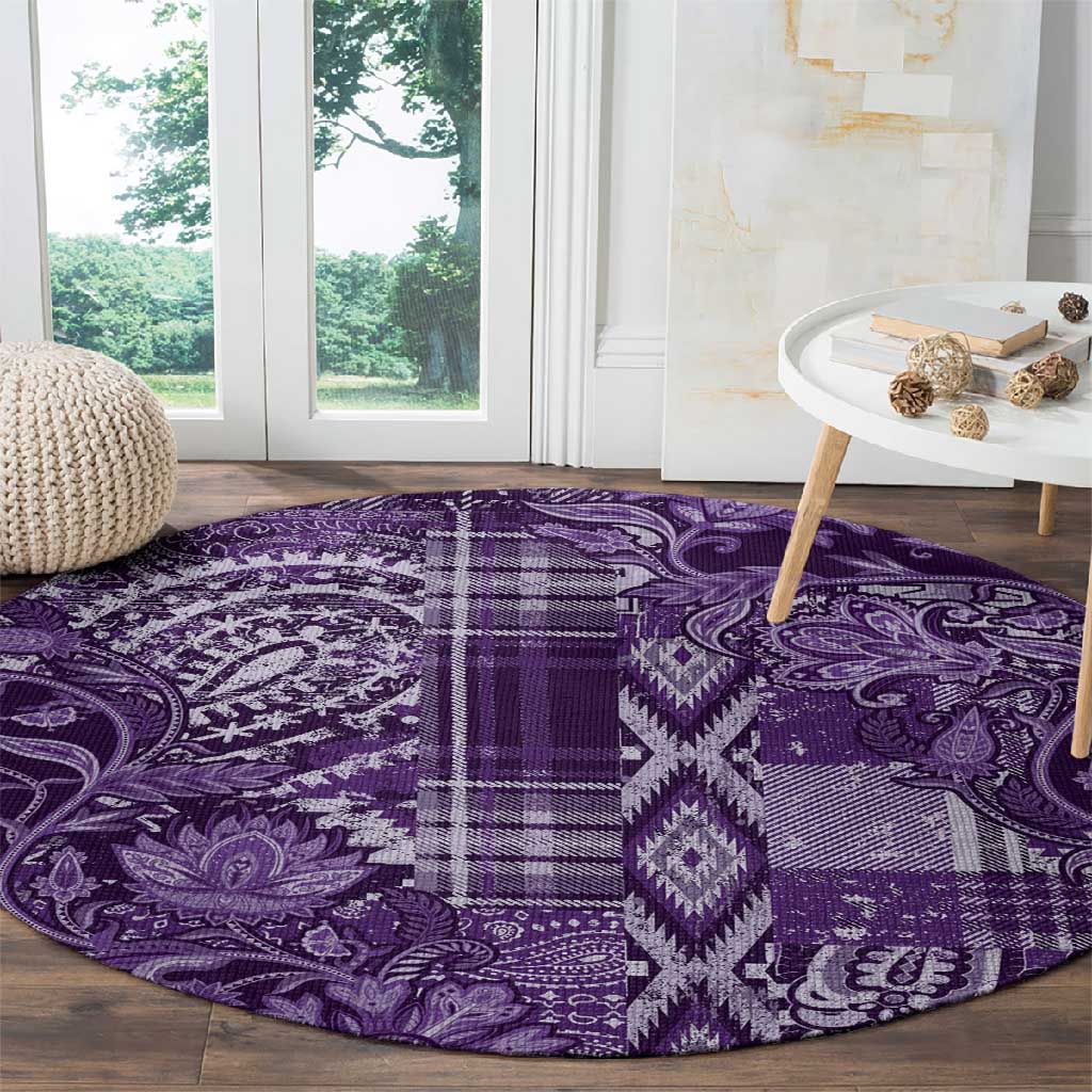 Afro Floral mix Maasai Shuka Round Carpet Purple Moitf LT9