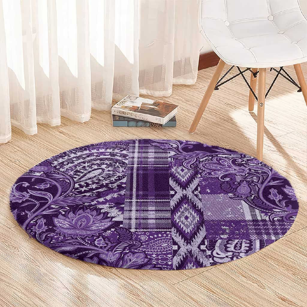 Afro Floral mix Maasai Shuka Round Carpet Purple Moitf LT9