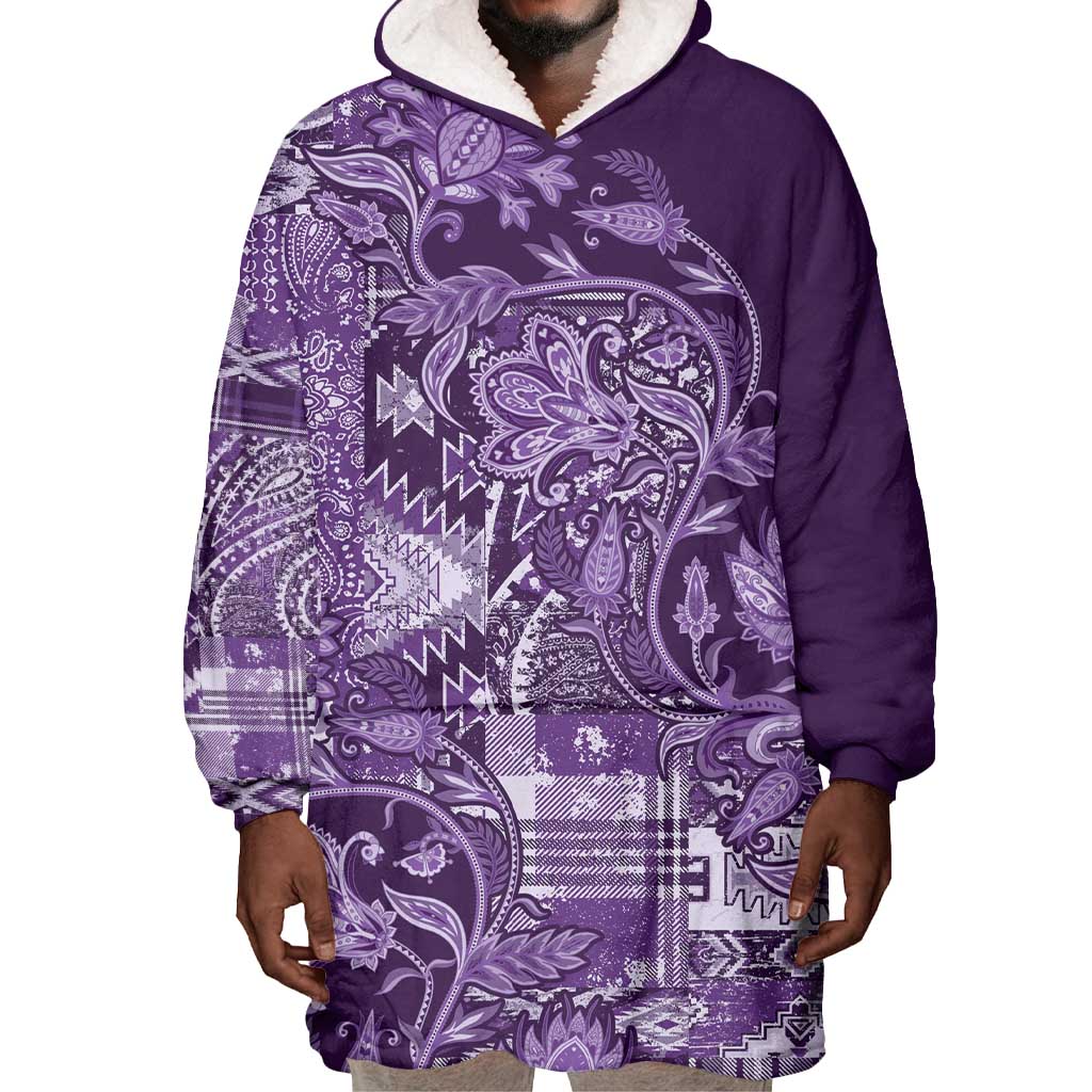 Afro Floral mix Maasai Shuka Wearable Blanket Hoodie Purple Moitf LT9