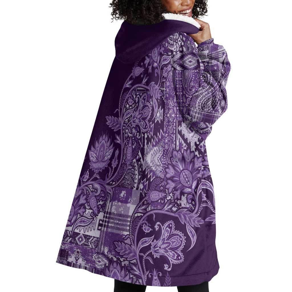 Afro Floral mix Maasai Shuka Wearable Blanket Hoodie Purple Moitf LT9